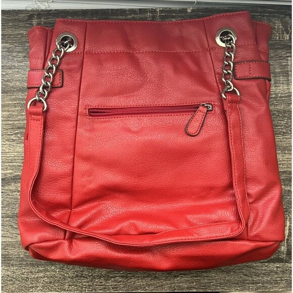 Marco Tozzi Red Faux Leather Bag w/Double Partial Silver Chain Straps - Picture 2 of 9